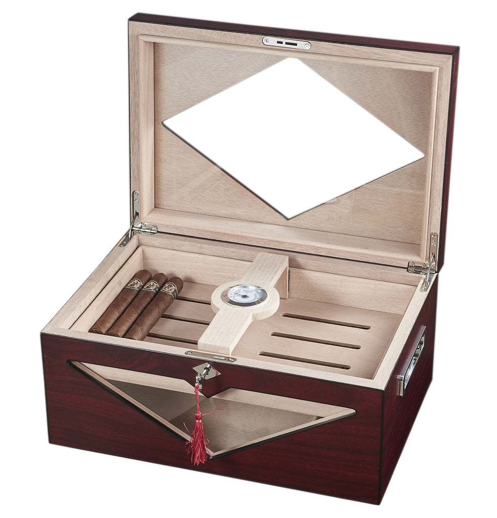 Visol Hudson Red Antique Wood Stain Humidor - Holds 125 Cigars - Wine Cooler City