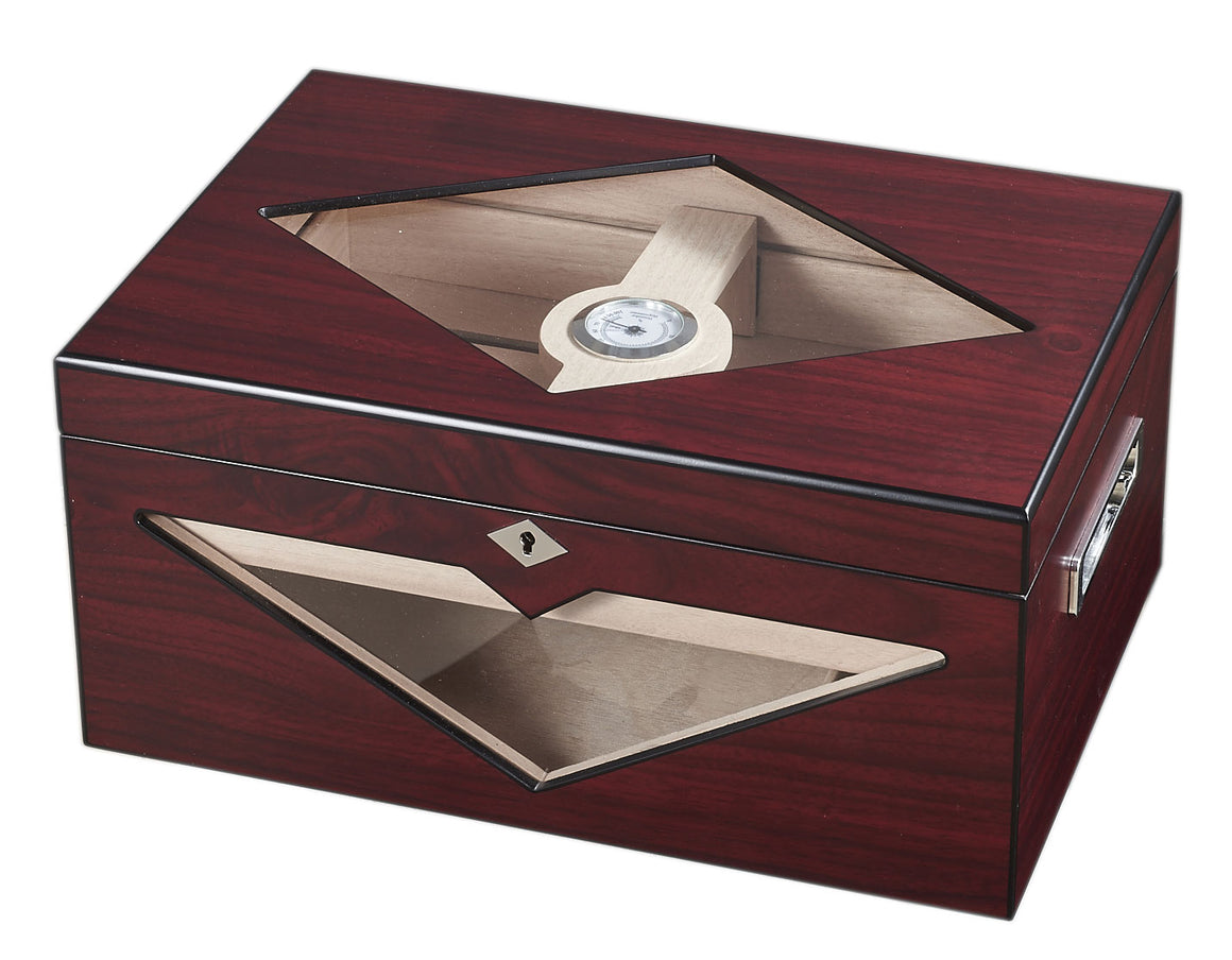 Visol Hudson Red Antique Wood Stain Humidor - Holds 125 Cigars - Wine Cooler City