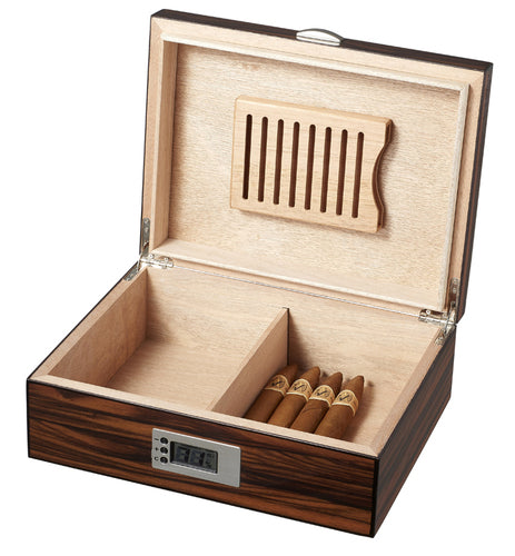 Visol Ridge Macassar Ebony Wood Cigar Humidor - Holds Up To 50 Cigars