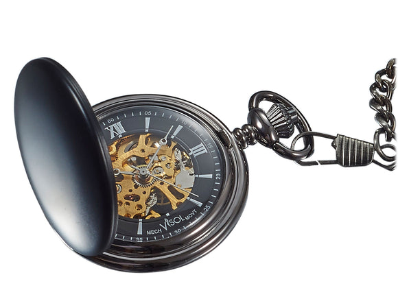 Visol Quincy Black Matte Mechanical Pocket Watch - Wine Cooler City