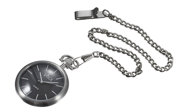 Visol Presley Black Dial Stainless Steel Quartz Pocket Watch - Wine Cooler City