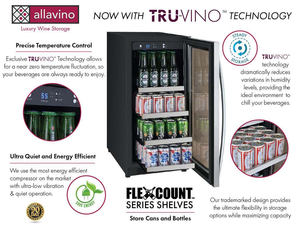 Allavino15" Wide FlexCount II Tru-Vino Stainless Steel Left Hinge Beverage Center - VSBC15-SL20 - Wine Cooler City