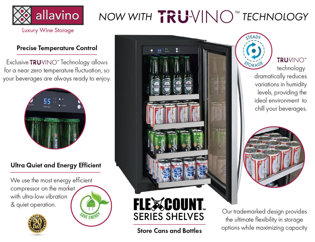 Allavino 15" Wide FlexCount II Tru-Vino Stainless Steel Right Hinge Beverage Center - VSBC15-SR20 - Wine Cooler City