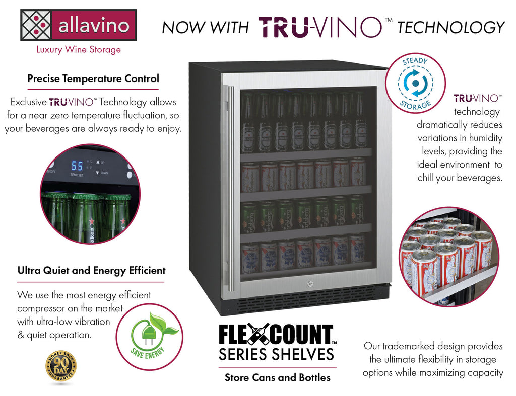 Allavino 24" Wide FlexCount II Tru-Vino Stainless Steel Right Hinge Beverage Center - VSBC24-SR20 - Wine Cooler City