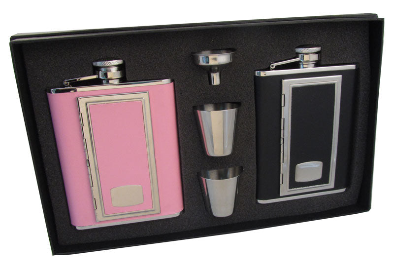 Visol SP Black & SP Pink His & Her 6oz Hip Flask Gift Set - Wine Cooler City
