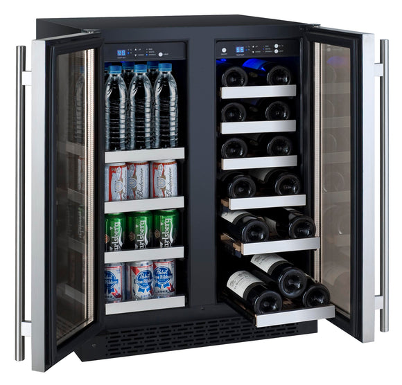 Allavino24" Wide FlexCount II Tru-Vino 18 Bottle/66 Cans Dual Zone Stainless Steel Wine Refrigerator/Beverage Center - VSWB-2SF20