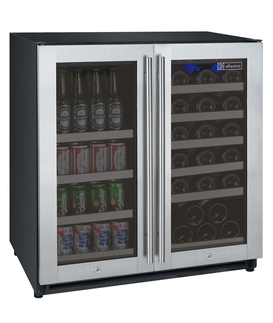 Allavino 30" Wide FlexCount II Tru-Vino 30 Bottle/88 Can Dual Zone Stainless Steel Built-In Wine Refrigerator/Beverage Center - VSWB30-2SF20