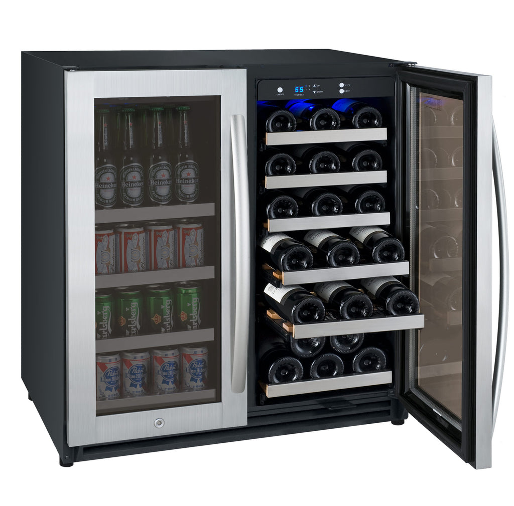 Allavino 30" Wide FlexCount II Tru-Vino 30 Bottle/88 Can Dual Zone Stainless Steel Built-In Wine Refrigerator/Beverage Center - VSWB30-2SF20