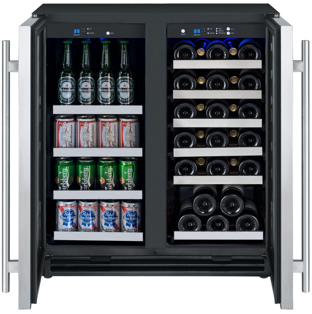 Allavino 30" Wide FlexCount II Tru-Vino 30 Bottle/88 Can Dual Zone Stainless Steel Built-In Wine Refrigerator/Beverage Center - VSWB30-2SF20