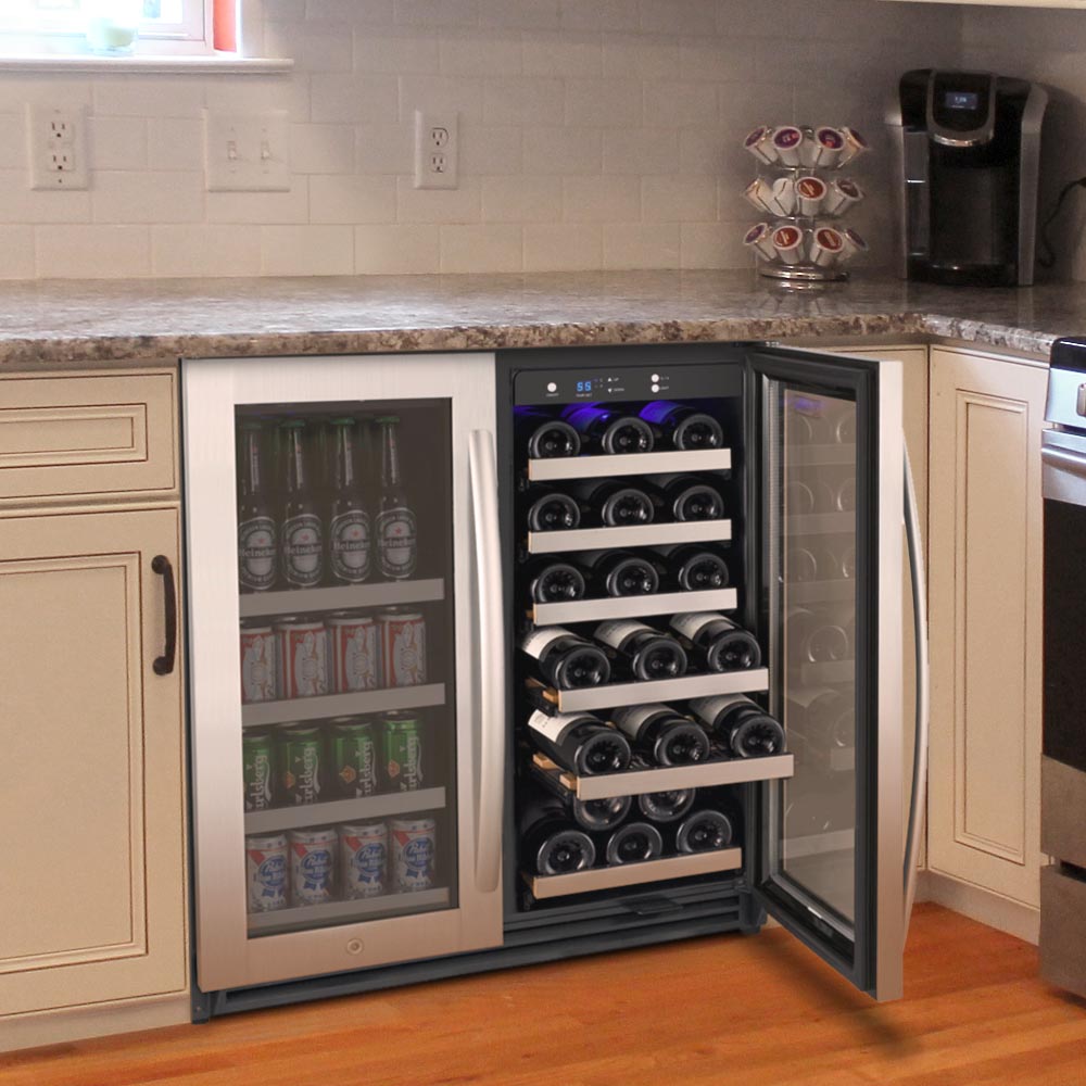 Allavino 30" Wide FlexCount II Tru-Vino 30 Bottle/88 Can Dual Zone Stainless Steel Built-In Wine Refrigerator/Beverage Center - VSWB30-2SF20