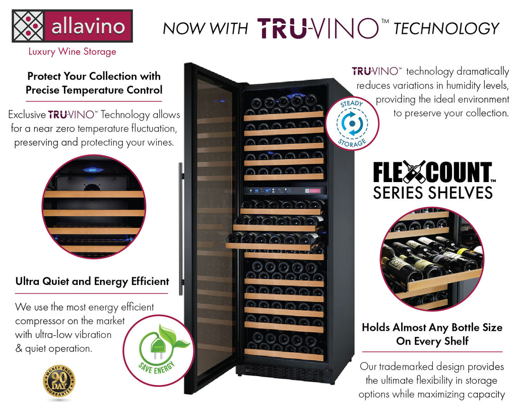 Allavino 24" Wide FlexCount II Tru-Vino 172 Bottle Dual Zone Black Left Hinge Wine Refrigerator - VSWR172-2BL20