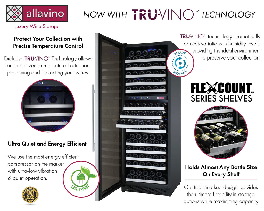 Allavino 24" Wide FlexCount II Tru-Vino 172 Bottle Dual Zone Stainless Steel Left Hinge Wine Refrigerator - VSWR172-2SL20