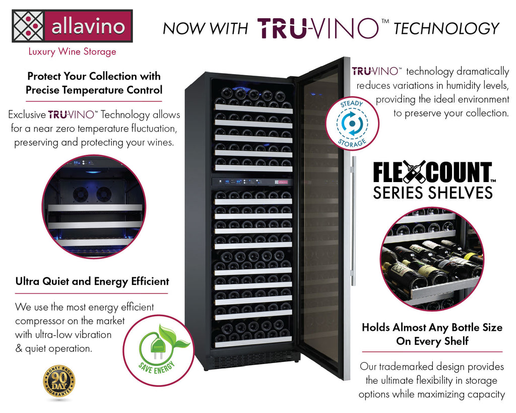 Allavino 24" Wide FlexCount II Tru-Vino 172 Bottle Dual Zone Stainless Steel Right Hinge Wine Refrigerator - VSWR172-2SR20