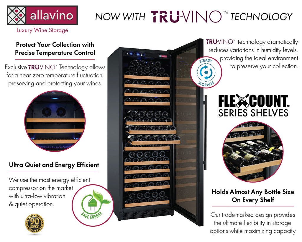 Allavino 47" Wide FlexCount II Tru-Vino 349 Bottle Three Zone Black Side-by-Side Wine Refrigerator - 3Z-VSWR7772-B20