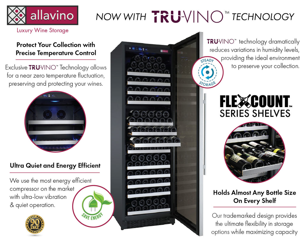 Allavino 47" Wide FlexCount II Tru-Vino 349 Bottle Three Zone Stainless Steel Side-by-Side Wine Refrigerator - 3Z-VSWR7772-S20