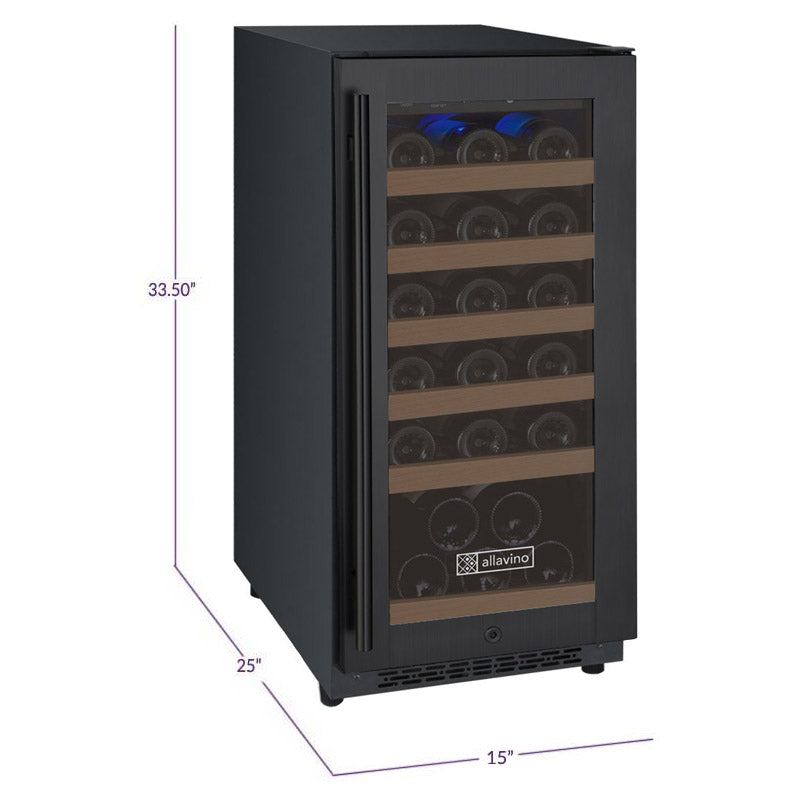 Allavino 15" Wide FlexCount II Tru-Vino 30 Bottle Single Zone Black Wine Refrigerator - VSWR30-1BR20