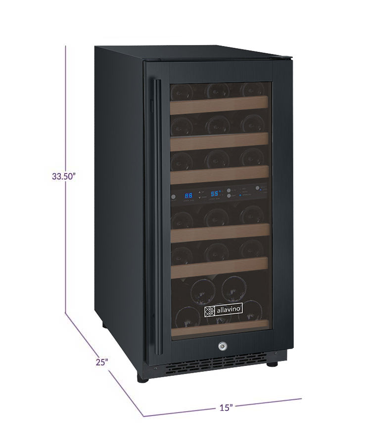 Allavino 15" Wide FlexCount II Tru-Vino 30 Bottle Dual Zone Black Wine Refrigerator - VSWR30-2BR20