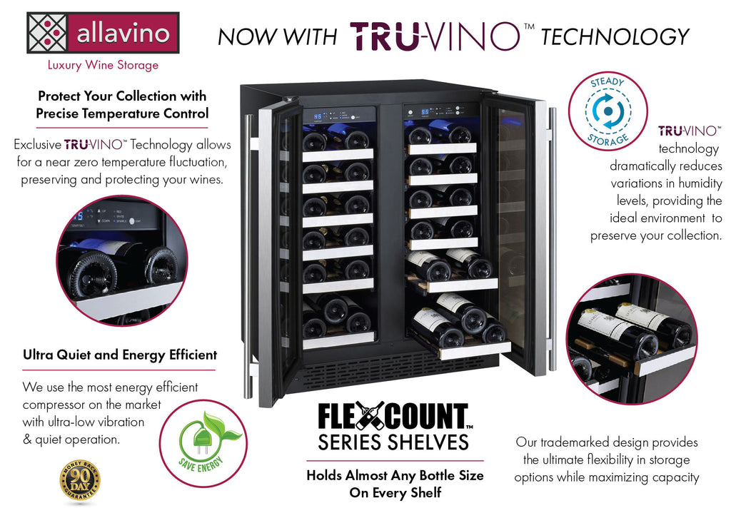 Allavino 24" Wide FlexCount II Tru-Vino 36 Bottle Dual Zone Stainless Steel Wine Refrigerator - VSWR36-2SF20