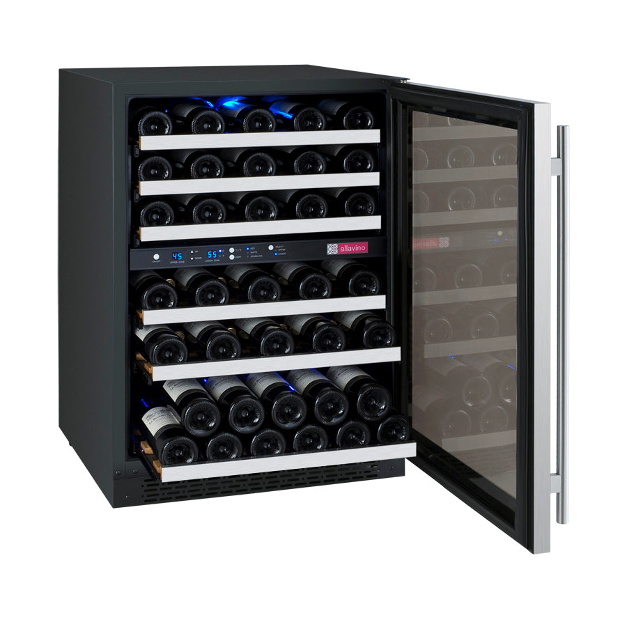 Allavino 24" Wide FlexCount II Tru-Vino 56 Bottle Dual Zone Stainless Steel Right Hinge Wine Refrigerator - VSWR56-2SR20