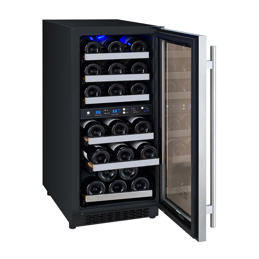 Allavino 15" Wide FlexCount II Tru-Vino 30 Bottle Dual Zone Stainless Steel Right Hinge Wine Refrigerator - VSWR30-2SR20