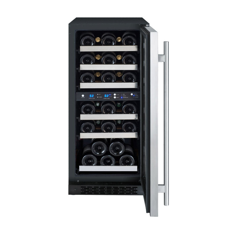 Allavino 15" Wide FlexCount II Tru-Vino 30 Bottle Dual Zone Stainless Steel Right Hinge Wine Refrigerator - VSWR30-2SR20