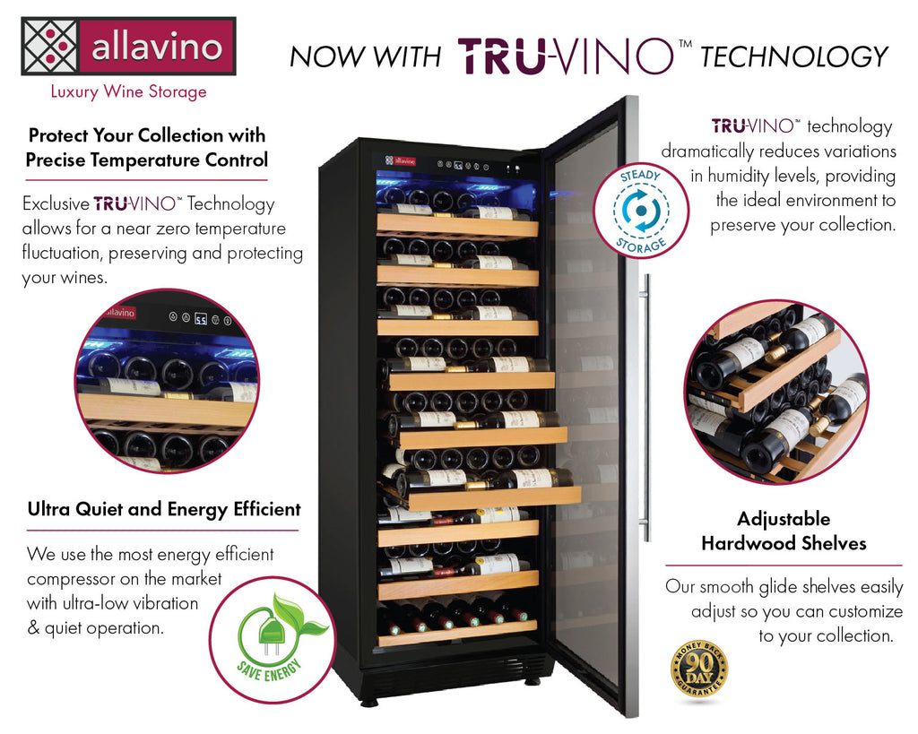 Allavino 24" Wide Vite II Tru-Vino 99 Bottle Single Zone Stainless Steel Right Hinge Wine Refrigerator - YHWR115-1SR20