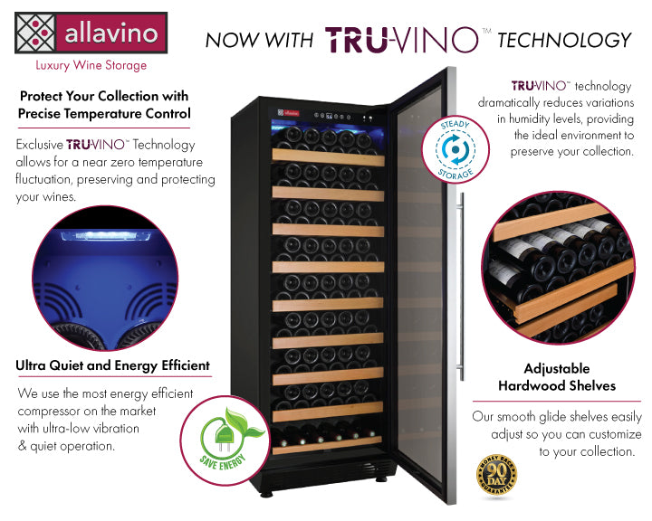Allavino 24" Wide Vite II 99 Bottle Single Zone Black Right Hinge Wine Refrigerator YHWR115-1BR20