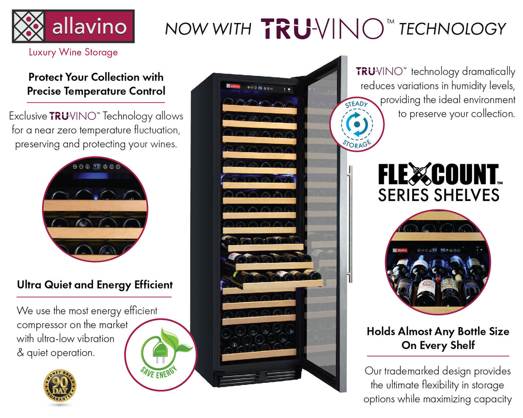Allavino 48" Wide FlexCount Classic II Tru-Vino 348 Bottle Dual Zone Stainless Steel Side-by-Side Wine Refrigerator - 2X-YHWR174-1S20