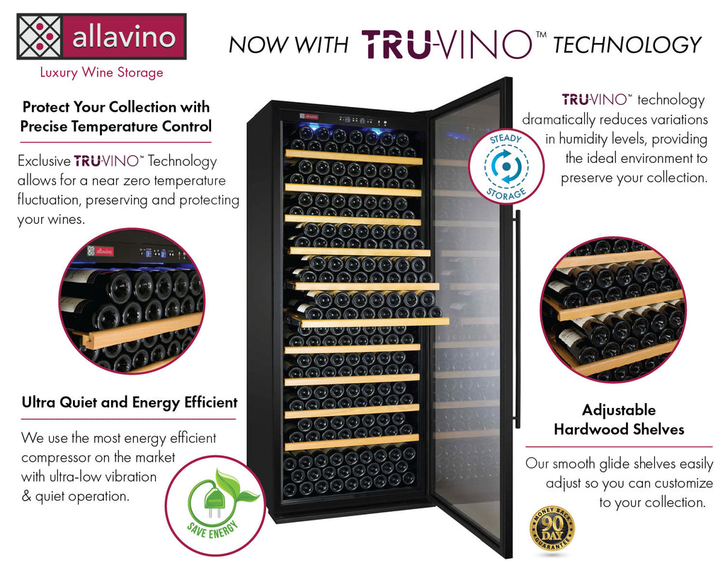 Allavino 63" Wide Vite II Tru-Vino 554 Bottle Dual Zone Black Side-by-Side Wine Refrigerator - 2X-YHWR305-1B20
