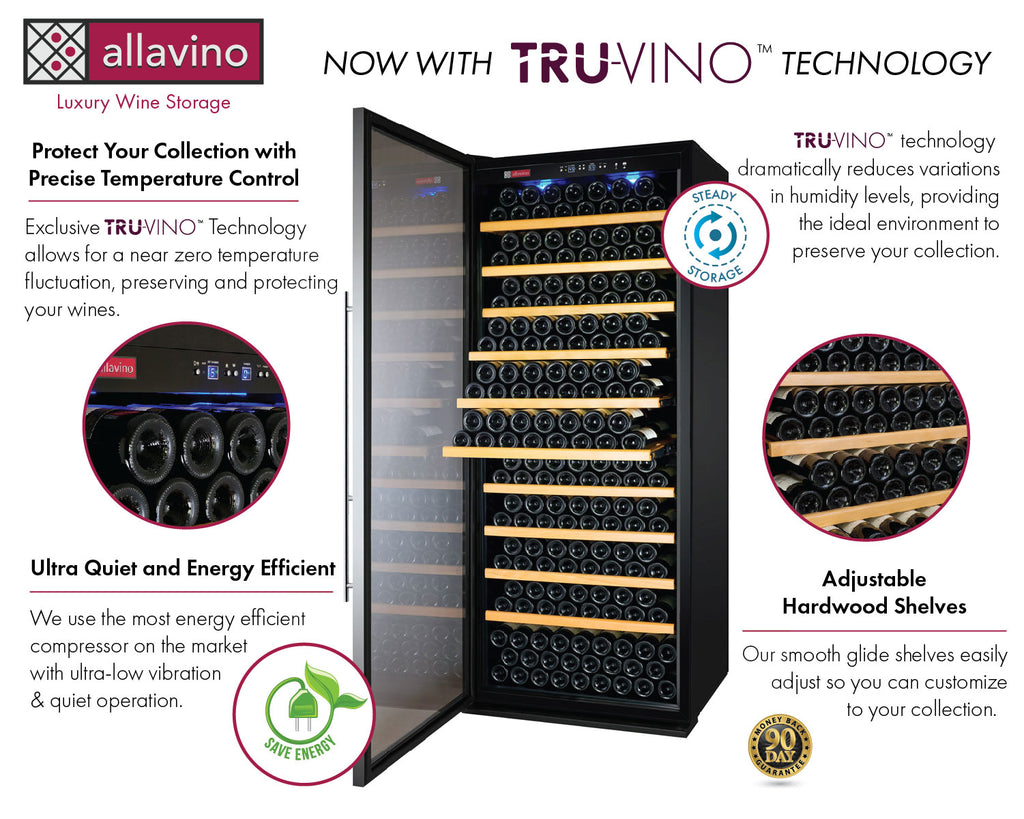 Allavino 63" Wide Vite II Tru-Vino 554 Bottle Dual Zone Stainless Steel Side-by-Side Wine Refrigerator - 2X-YHWR305-1S20