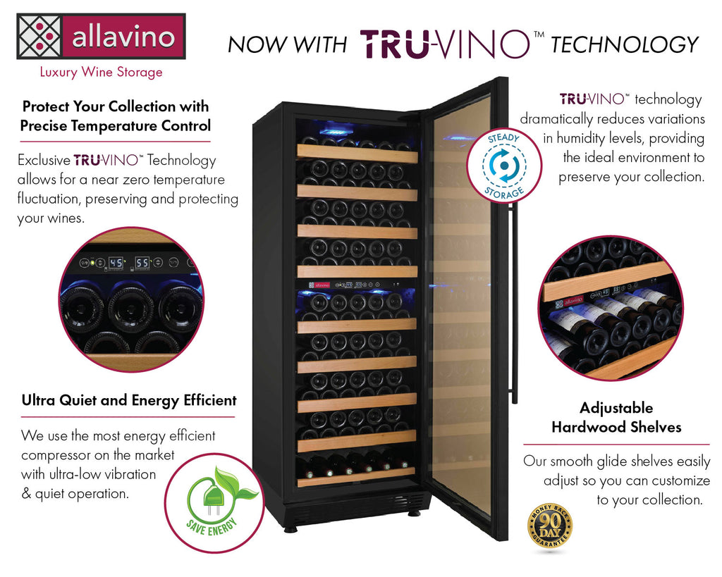 Allavino 24" Wide Vite II Tru-Vino 99 Bottle Dual Zone Black Right Hinge Wine Refrigerator - YHWR99-2BR20