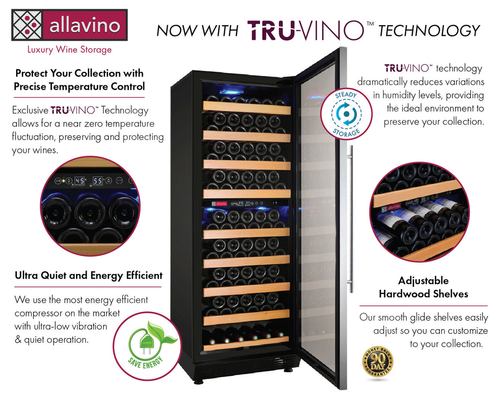 Allavino 24" Wide Vite II Tru-Vino 99 Bottle Dual Zone Stainless Steel Right Hinge Wine Refrigerator - YHWR99-2SR20