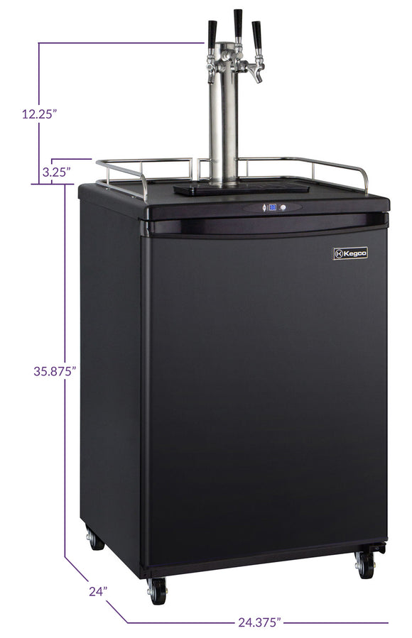 Kegco 24" Wide Homebrew Triple Tap Black Commercial/Residential Kegerator - HBK163B-3NK