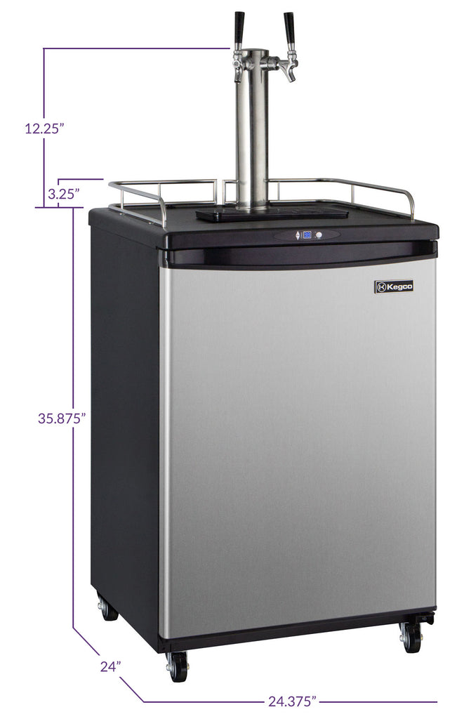 Kegco 24" Wide Kombucha Dual Tap Stainless Steel Commercial/Residential Kegerator - KOM163S-2NK