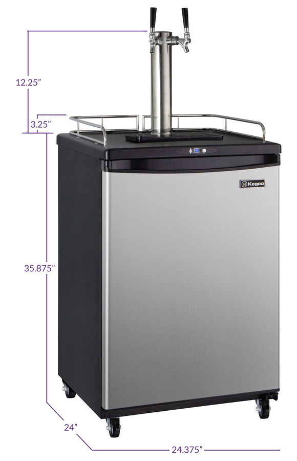 Kegco 24" Wide Cold Brew Coffee Dual Tap Stainless Steel Commercial/Residential Kegerator - ICZ163S-2NK