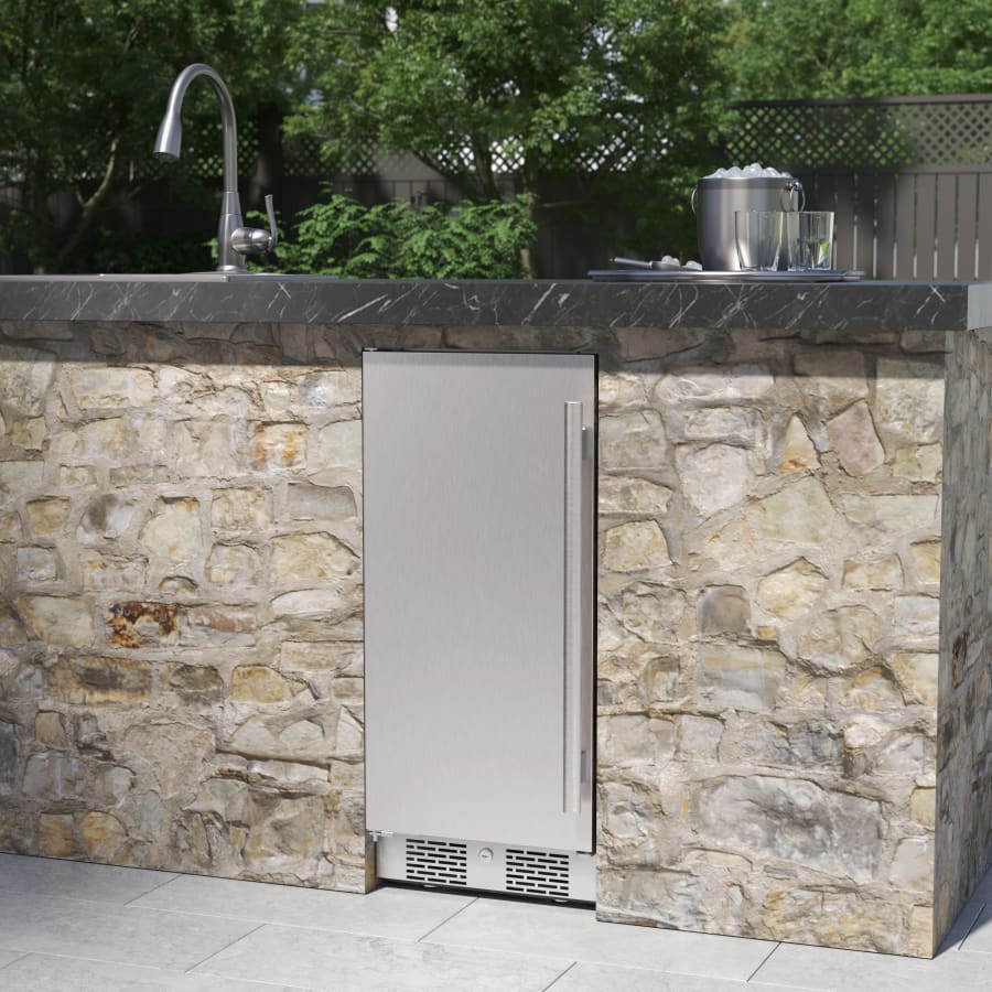 Avallon 15 Inch Wide 3.3 Cu. Ft. Outdoor Compact Refrigerator with LED Lighting and Left Swing Door Model:AFR152SSODLH