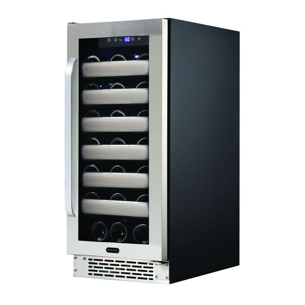 Whynter Elite 33-Bottle Seamless Stainless Steel Door Single Zone Built-in Wine Refrigerator - Wine Cooler City