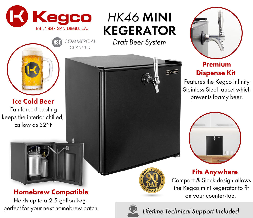 Kegco 17" Wide Draft Beer Single Tap Black Commercial/Residential Mini Kegerator Model: HK-46-DB