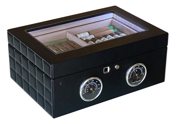 Prestige Import Group LemansGT 120 Count Cigar Humidor with Biometric Finger Print Electronic Lock & LED Interior Lighting - Black