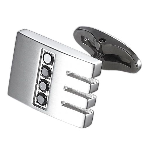 Caseti Thatcher Stainless Steel and Black Crystal Cuff Links - Wine Cooler City