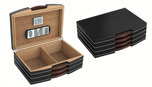 Prestige Import Group Carlton Steel Band Detail Desktop Cigar Humidor - Color: Black w/Polished Steel Accentes - Capacity: 100