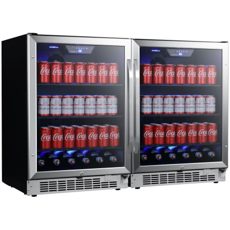 EdgeStar 47 Inch Wide 284 Can Built-In Side-by-Side Beverage Cooler with LED Lighting - CBR1502SGDUAL - Wine Cooler City