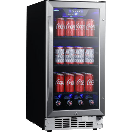 EdgeStar 15 Inch Wide 80 Can Built-In Beverage Cooler with Blue LED Lighting - CBR902SG - Wine Cooler City