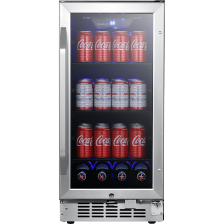 EdgeStar 15 Inch Wide 80 Can Built-In Beverage Cooler with Blue LED Lighting - CBR902SG - Wine Cooler City