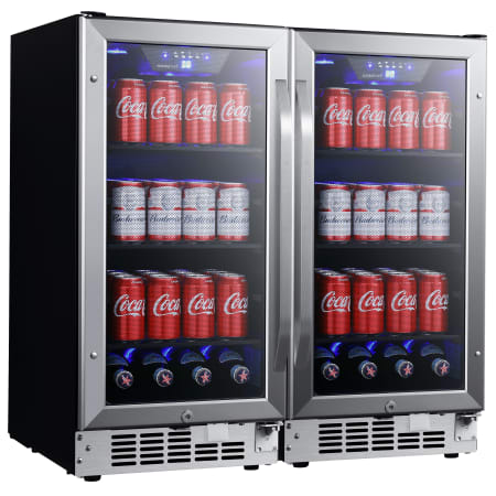 EdgeStar 30 Inch Wide 160 Can Built-In Side by Side Beverage Cooler with Blue LED Lighting - CBR902SGDUAL - Wine Cooler City
