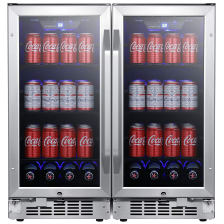 EdgeStar 30 Inch Wide 160 Can Built-In Side by Side Beverage Cooler with Blue LED Lighting - CBR902SGDUAL - Wine Cooler City