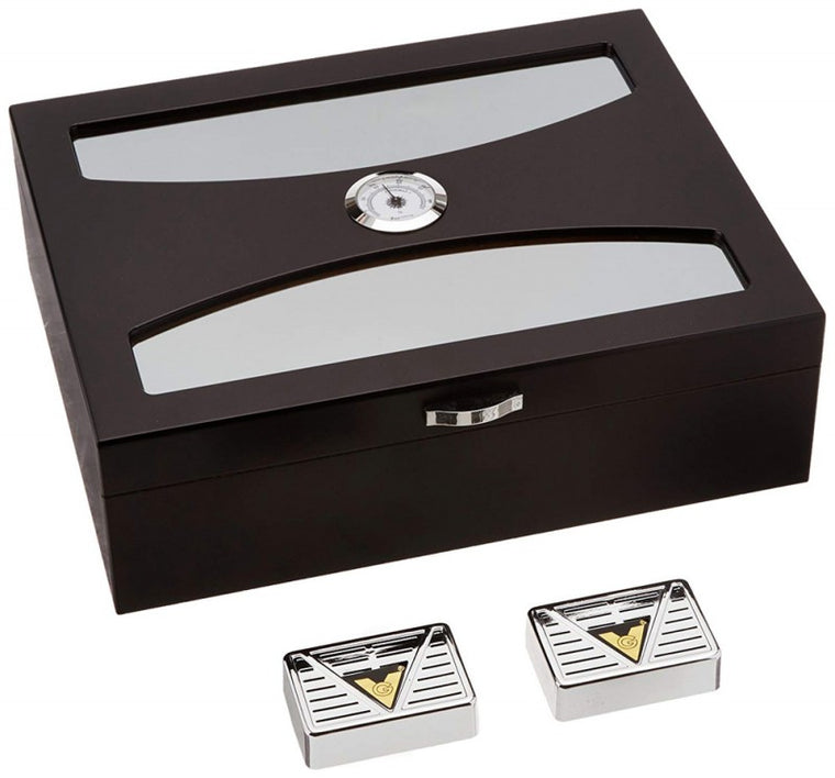 Prestige Import Group Delano Contemporary Italian Design Cigar Humidor with UV Glass Top - Holds Up to 100 Capacity - Color: Black