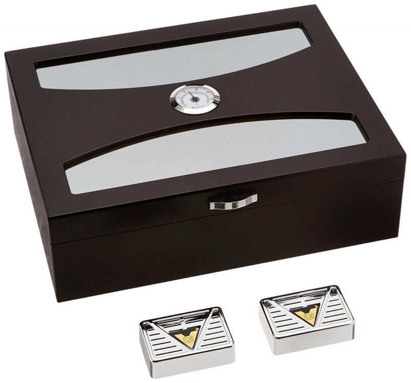 Prestige Import Group Delano Contemporary Italian Design Cigar Humidor with UV Glass Top - Holds Up to 100 Capacity - Color: Black