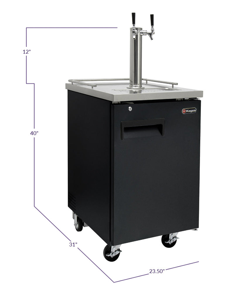 Kegco 24" Wide Homebrew Dual Tap Black Commercial Kegerator with Kegs - HBK1XB-2K