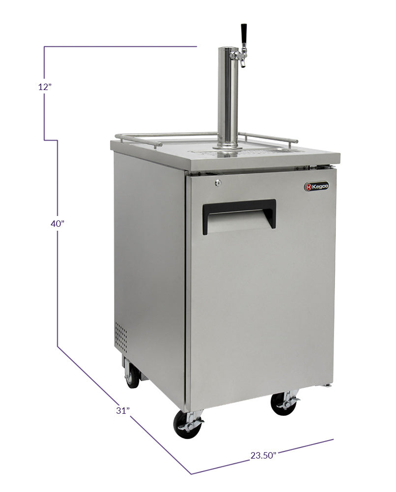 Kegco 24" Wide Homebrew Single Tap All Stainless Steel Commercial Kegerator with Keg - HBK1XS-1K